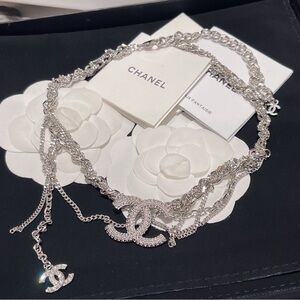 CHANEL Silver Logo Necklace